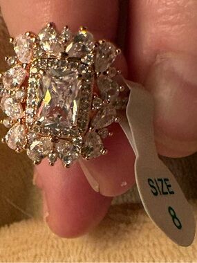 Bomb Party CZ on Rose Gold. Sparkling Halo Cluster Ring - Pink/Gold